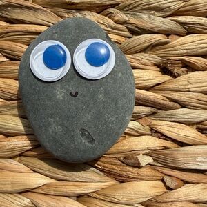 Cute Pebble Rock with Blue Googly Eyes